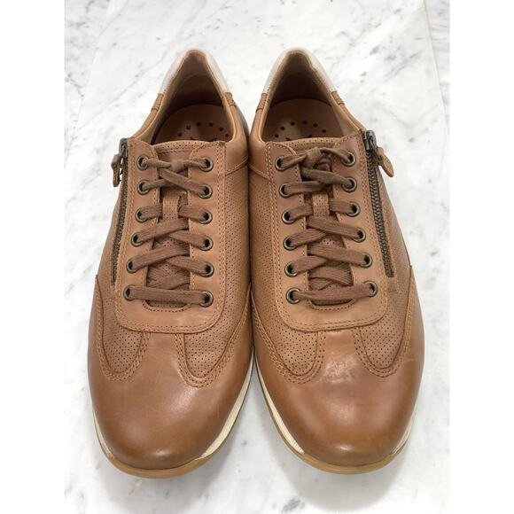 MEPHISTO Leon Sneakers Men 8 Brown Hazelnut Leather Zip Lace Low Top Casual VGUC - Picture 1 of 12